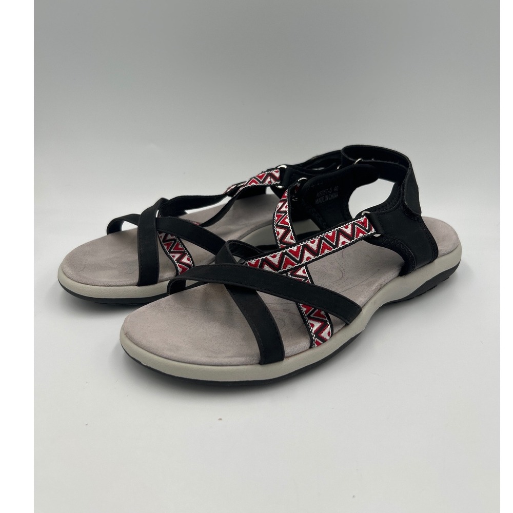 Siketu‎ Womens Strappy Walking Sandals Black Red Geometric KX357-5 Size 40 US 9